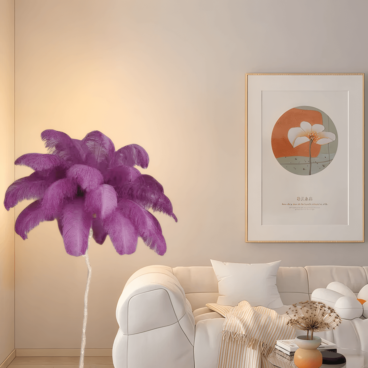 Art Deco Purlple Feather Floor Lamp Living Room